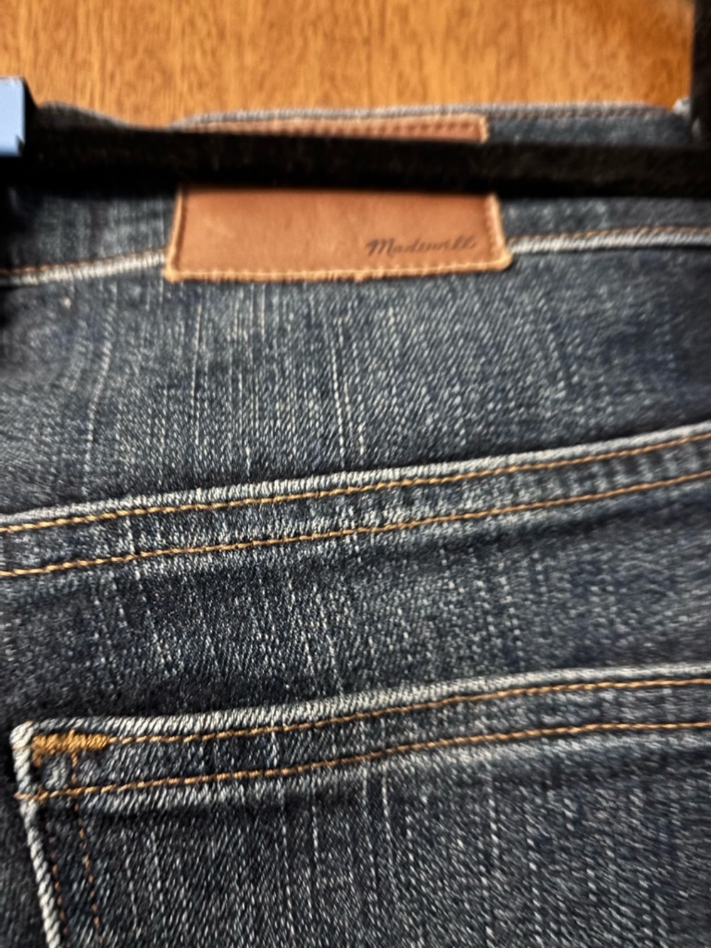Madewell Indigo Straight-Leg Jeans with Tan Leather Patch